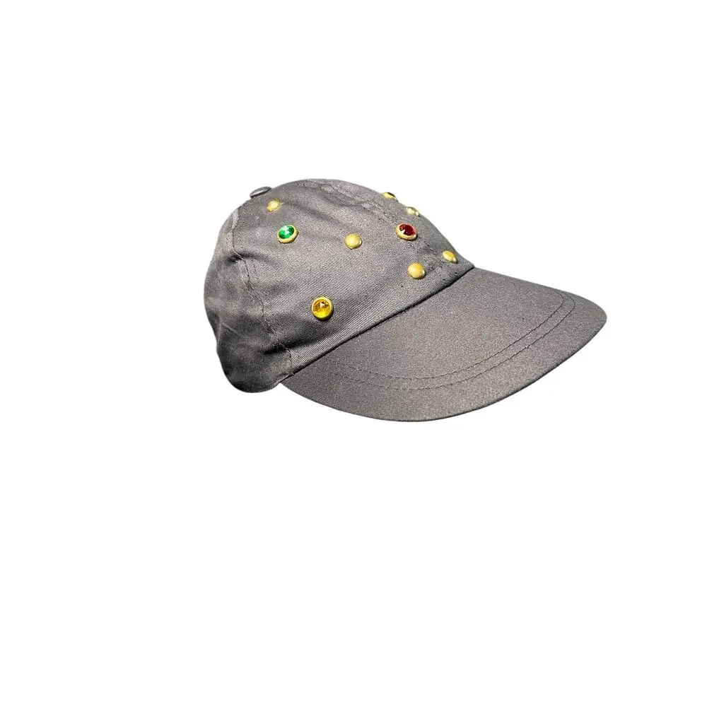 Vtg Black Studded Gemstone Unisex Hat 90s Streetwear cap- Black Gold Accents- OS - Picture 3 of 11
